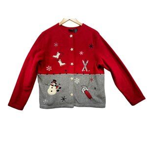 Croft & Barrow Sport Womens  Christmas Sweater M Red & Gray Holiday